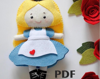 Alice in Wonderland Felt Doll Pattern, DIY Sewing (PDF Pattern)