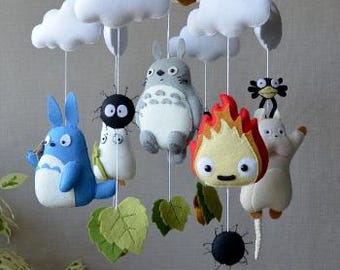 Anime Baby Mobile Forest Spirit Felt , Neutral Crib Decor