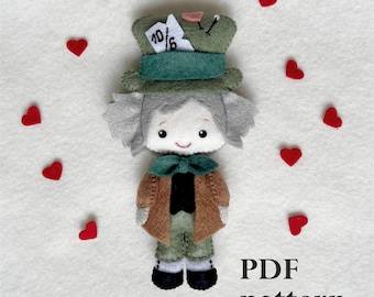 Mad Hatter Pattern Felt Doll Sewing , Alice in Wonderland PDF Pattern