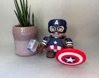 Captain America Figure With Shield & Hammer - Avengers Collectible Gift - Vibranium Shield and Mjolnir - Desk Toy - 4.5" Tall - Fan Creation
