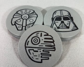 Hand Drawn Star Wars Coasters: Stormtrooper, Darth Vader, Leia, Chewy and Others