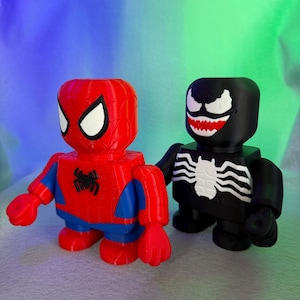 Spider-Man/Venom Figure - Spider Chunk - Venom Chunk - Brick Inspired Super Hero - Anti-Hero Gift - 6.75&quot; Tall