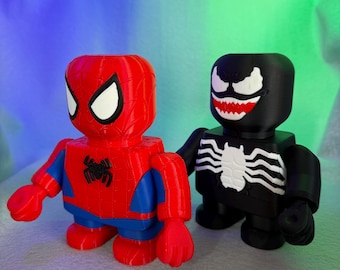 Spider-Man/Venom Figure - Spider Chunk - Venom Chunk - Brick Inspired Super Hero - Anti-Hero Gift - 6.75" Tall