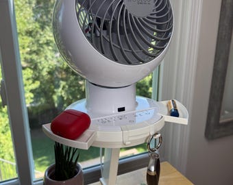 WooZoo Fan Riser with Trays and Hooks - 7.25" Rise - Fits Desk, Shelf or Bed Rail - College Dorm, Office or Bedroom - For 8.27" WooZoo Model
