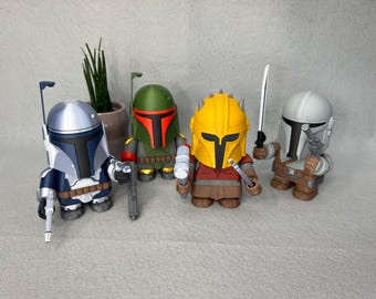 Star Wars Mandalorians - Boba Fett, Jango Fett, Din Djarin/Mando & The Armorer - Star Wars Fan Gift - 6" Tall
