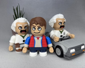 Back to the Future Figurines: Marty, Doc & DeLorean Desk Toy - 5.5" Tall