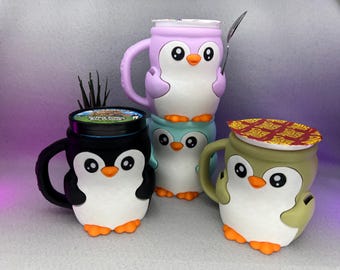 Personalized Ice Cream or Cereal Penguin Hand Saver - Pint Ice Cream - Add Custom Text - Names - Mom/Dad