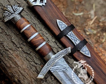 Handmade Damascus Steel Viking Sword: King Ragnar Replica with Scabbard