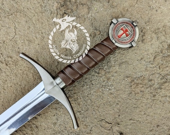Knights Templar Sword, Hand-Forged Crusader Replica, High Carbon Steel, Medieval Display Sword