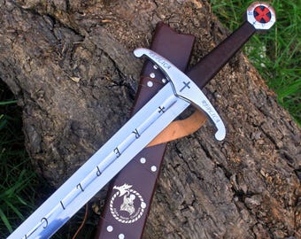 Handmade Medieval Crusader Sword Replica: High-Carbon Steel with Leather Scabbard