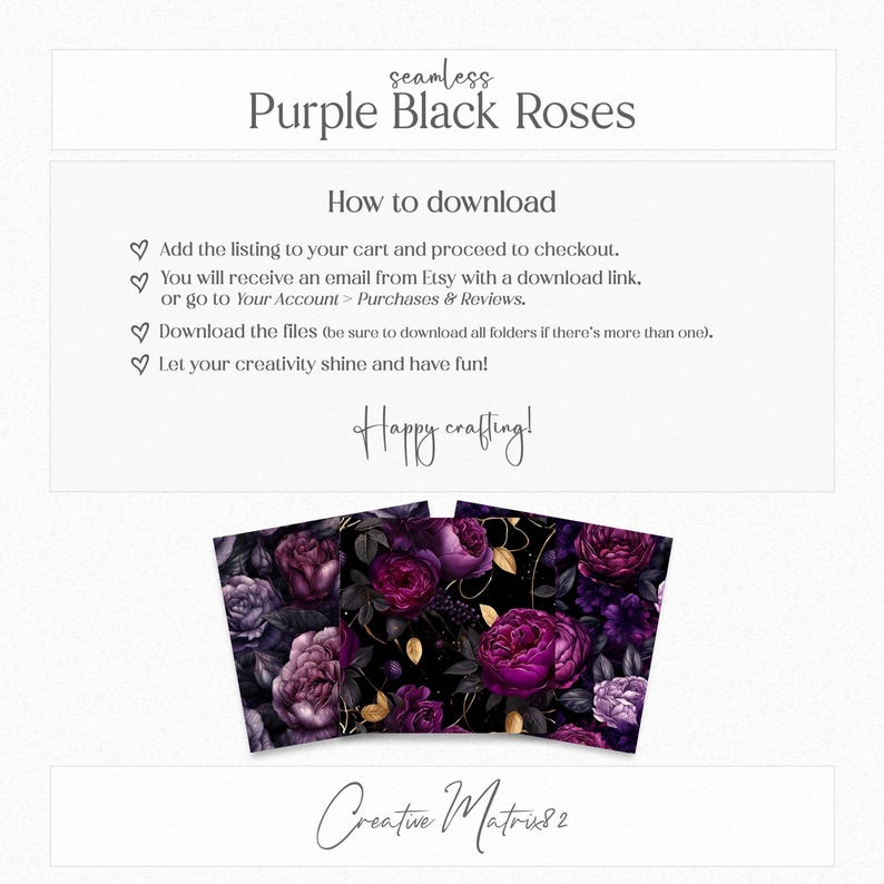 Watercolor Purple Black Roses Digital Paper, Gothic Peony Backgrounds ...