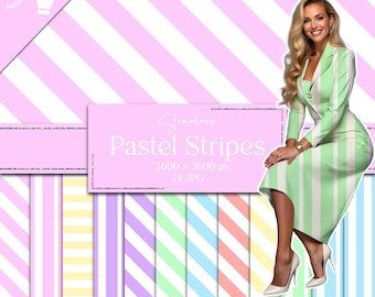 Pastel Stripes Digital Paper, Striped Seamless Patterns, Horizontal Stripe Backgrounds, Rainbow Colors, Vertical Stripe Bundle, Mint Colour