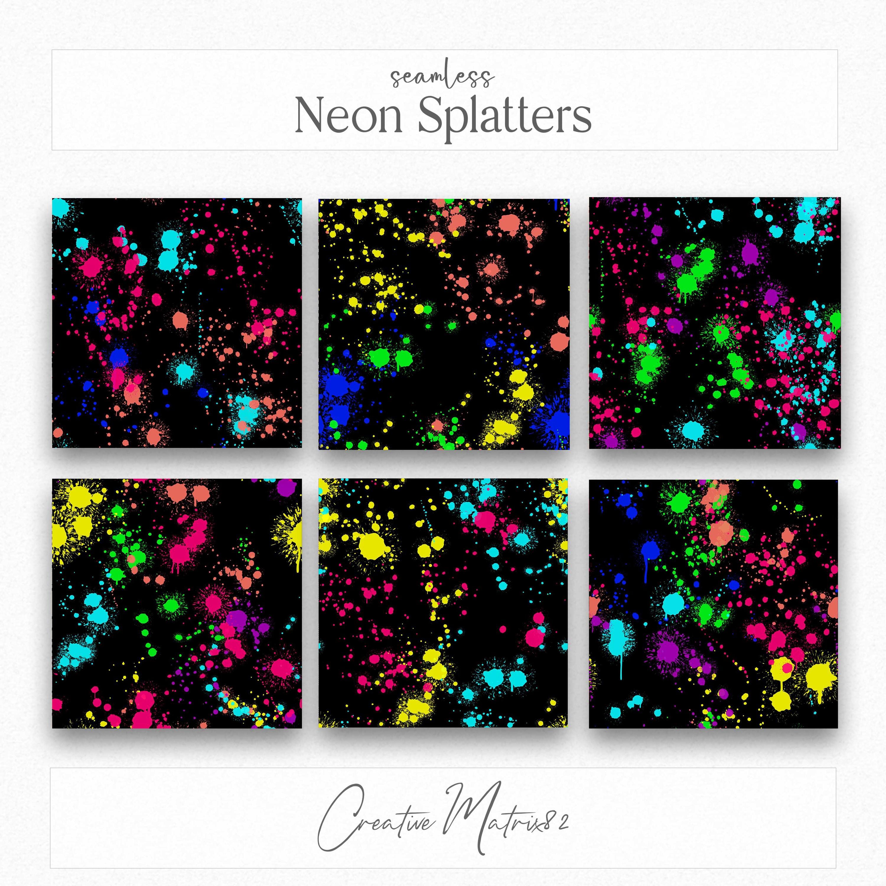 Neon Paint Splatters Digital Paper Pack – Seamless Grunge Ink ...