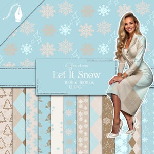 Papier numérique Let It Snow pour Noël | Modèles sans couture de flocons de neige | Ensemble d'hiver imprimable | Scrapbooking de flocons de neige | Mousse au moka JPG