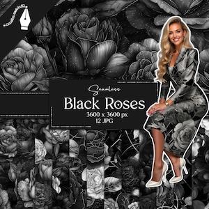 Papier numérique roses noires, arrière-plans floraux gothiques, pivoines sombres, motifs vieillis grunge, deuil funéraire, fleurs sans couture vintage