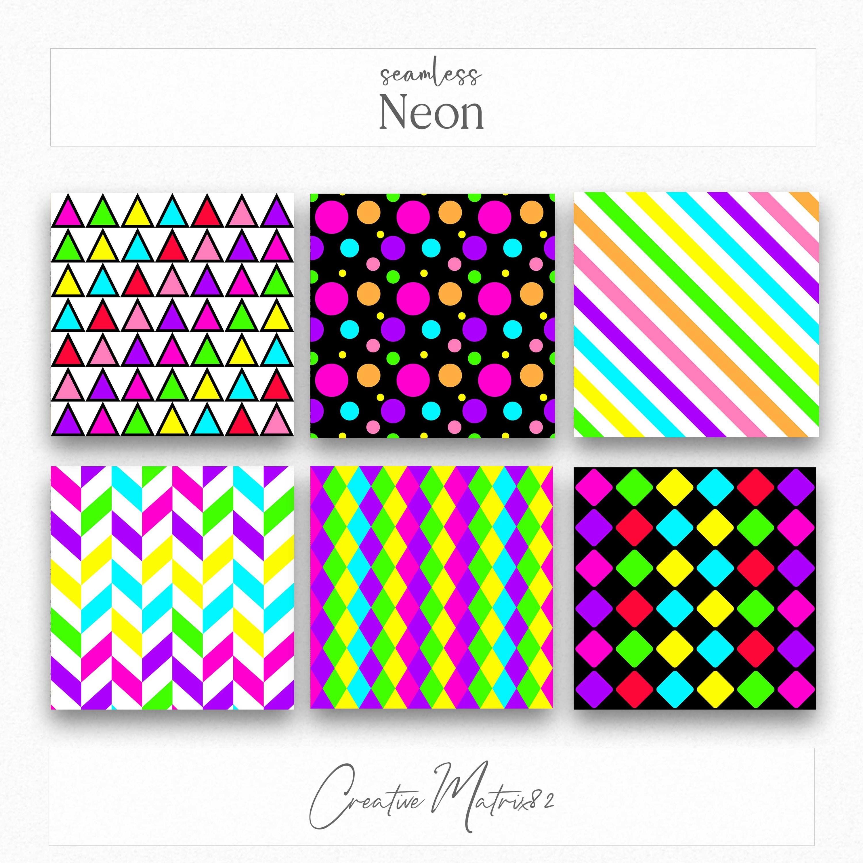 Neon Rave Pattern Neon Digital Paper, Fluorescent Seamless Patterns, Glow Party ...