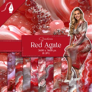 Puede incluir: Un conjunto de 18 patrones de papel digital sin costuras con ágata roja con acentos de purpurina plateada. Los patrones son de 3600 x 3600 píxeles y son perfectos para proyectos de manualidades, scrapbooking y diseño digital.
