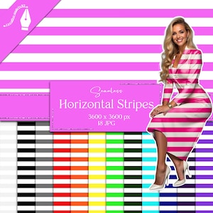 Horizontal Stripes Digital Paper | Striped Seamless Patterns | Stripe Backgrounds JPG | Print On Fabric | Wrapping Paper Pack Bundle