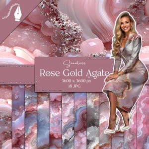 Carta digitale in agata oro rosa, texture di geode di marmo glamour, cristalli scintillanti, perle di quarzo lucido di lusso, motivi metallici JPG