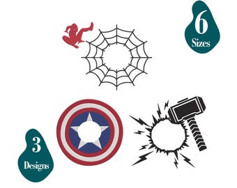 Superhero Embroidery Design Bundle: Spiderman, Hammer, Shield (Instant Download)