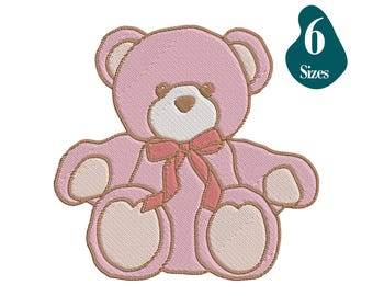 Teddy Bear Embroidery Design: 6 Sizes, Multiple Formats (Digital File)