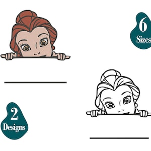 Princess Belle Face Machine Embroidery Design, Disney Princess Design, Beauty & the Beast Character Embroidery Pes, Custom Name Embroidery