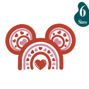 Mouse heart embroidery design with 6 sizes instant download.