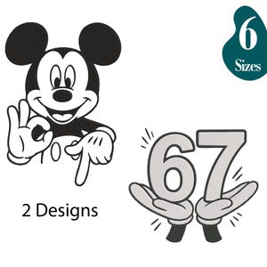 Musse Pigg 6 7 Meme Broderidesign, Roliga Händer (Digital Nedladdning)