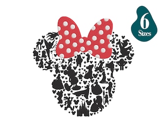 Minnie Mouse Head Embroidery - Mickey Ear Embroidery Machine Designs Instant Digital Download Pes File, Minnie Bow. 6 sizes