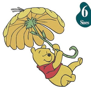Winnie the Pooh Stickdatei, Bear Pooh Stickmuster, Stickdatei mit Regenschirm, 6 Größen, Instant Download