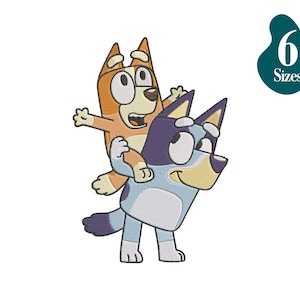 Bluey e Bingo ricamo Design, ricamo Bluey e file ricamo bingo, 6 dimensioni, download immediato