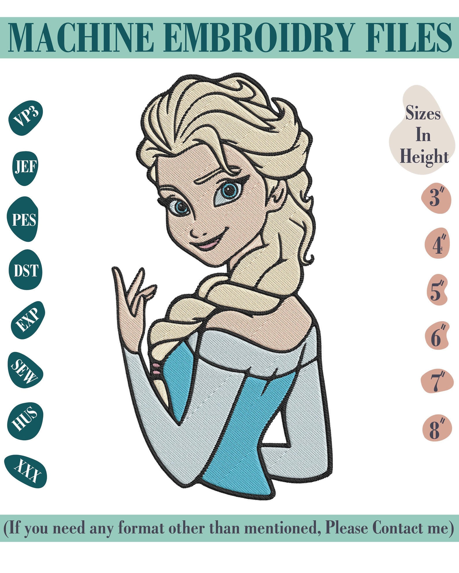 Elsa Machine Princess Elsa, Frozen Inspired. Machine Embroidery Design File. Install ...
