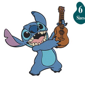 Stitch with Guitar Machine Embroidery Design (6 Sizes) (Instant Download)