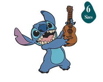 リロ・アンド・スティッチがギターを弾く刺繍デザイン、スティッチの