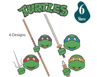 Turtle Superhero Embroidery Design Bundle: 5 Designs, 6 Sizes (Digital Download)