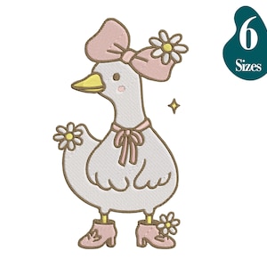 Cute Silly Goose Mini Three Sizes Machine Embroidery Design, Lovely Goose with Big Bow Multiple Size Embroidery File | Lovesome Design