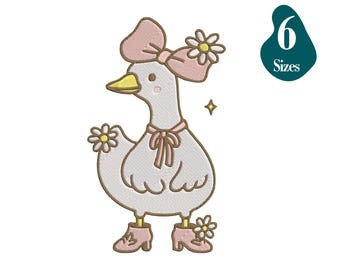 Silly Goose Embroidery Design, Big Bow, Multiple Sizes (Digital Download)