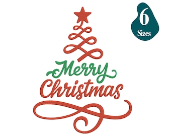 Merry Christmas Tree Embroidery Design (Digital Download),Festive pine tree designs, 6 Sizes