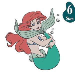 Ariel Mermaid Machine Embroidery Design: 6 Sizes (Digital Download)