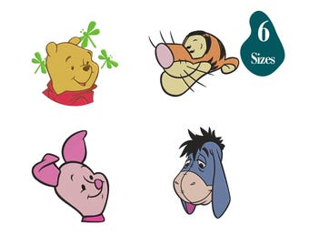 Embroidery designs Winnie Pooh Machine embroidery Winnie pooh and friends Embroidery design files, Winnie Pooh Tiger Iyor, Piglet,6 sizes