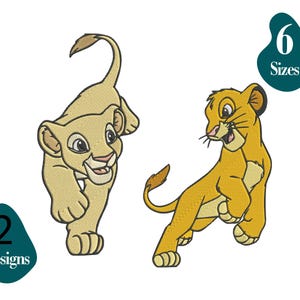 Diseño de bordado de Simba y Nala: Paquete de El Rey León (6 tamaños) (Descarga instantánea)