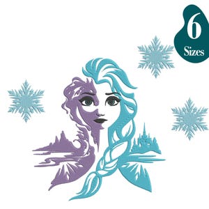 Elsa Embroidery Design: Frozen Princess, Snowflakes (6 Sizes, Digital Download
