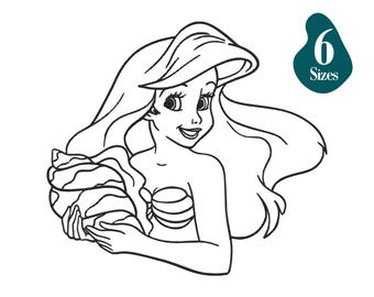 Princess Ariel Outline The Little Mermaid Embroidery Machine Designs Instant Digital Download, 6 Sizes