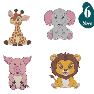 Safari Tiere Stickdatei, Löwe, Elefant, Giraffe (6 Größen) (Instant Download)