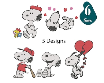 Snoopy Broderi Pes Fil Bundle, Hund Dst Fil, Alla hjärtans dag Snoopy Maskinbroderi 6 Storlekar, Direkt Nedladdning