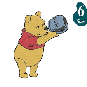 Winnie Pooh Embroidery Design, Cute Pooh Bear with honey - 6 Sizes, Digital Download