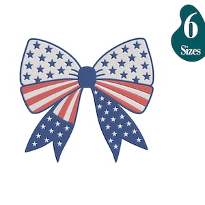 American Flag Bow Embroidery, Bow American July 4th Embroidery Design, 6 Sizes, Instant Download