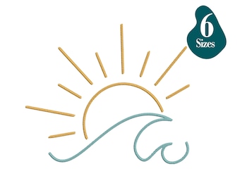 Sunshine Waves Embroidery File: Summer Sunset Pes, Dst Files (6 Sizes) (Digital Download)