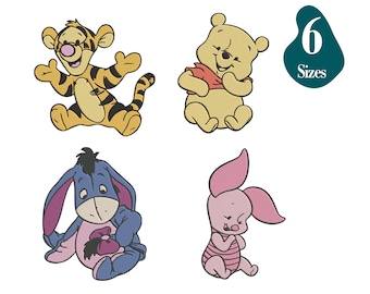 Motif de broderie Winnie l'ourson et ses amis : tigre, Bourriquet, porcelet (6 tailles) (téléchargement numérique)