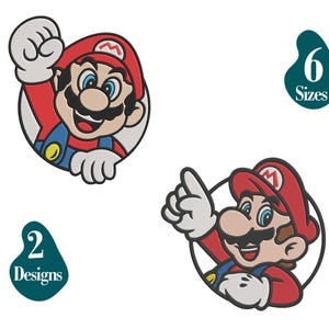 Pacchetto di disegni da ricamo di Mario, 6 dimensioni, 2 disegni, download immediato
